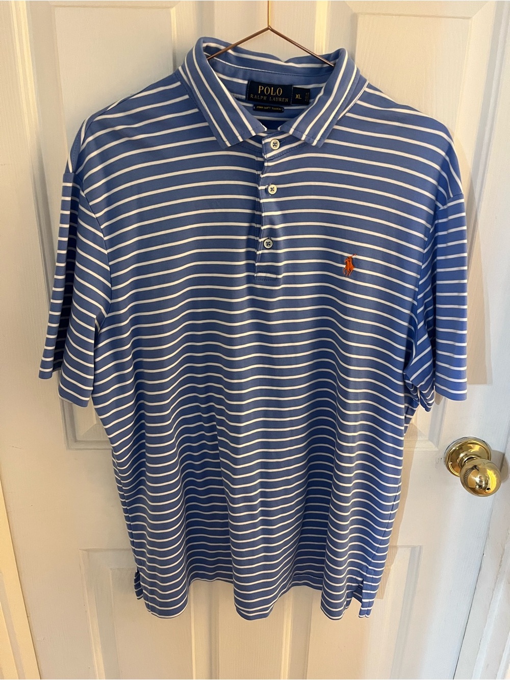 Polo Ralph Lauren Men’s XL Blue White Striped Polo 100% Cotton Preppy Golf